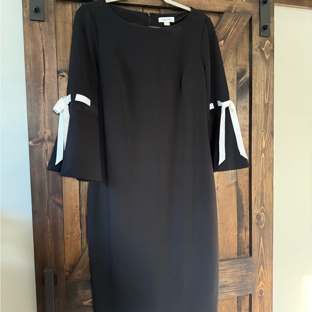 Calvin Klein Black Dress with White Sleeve Ties